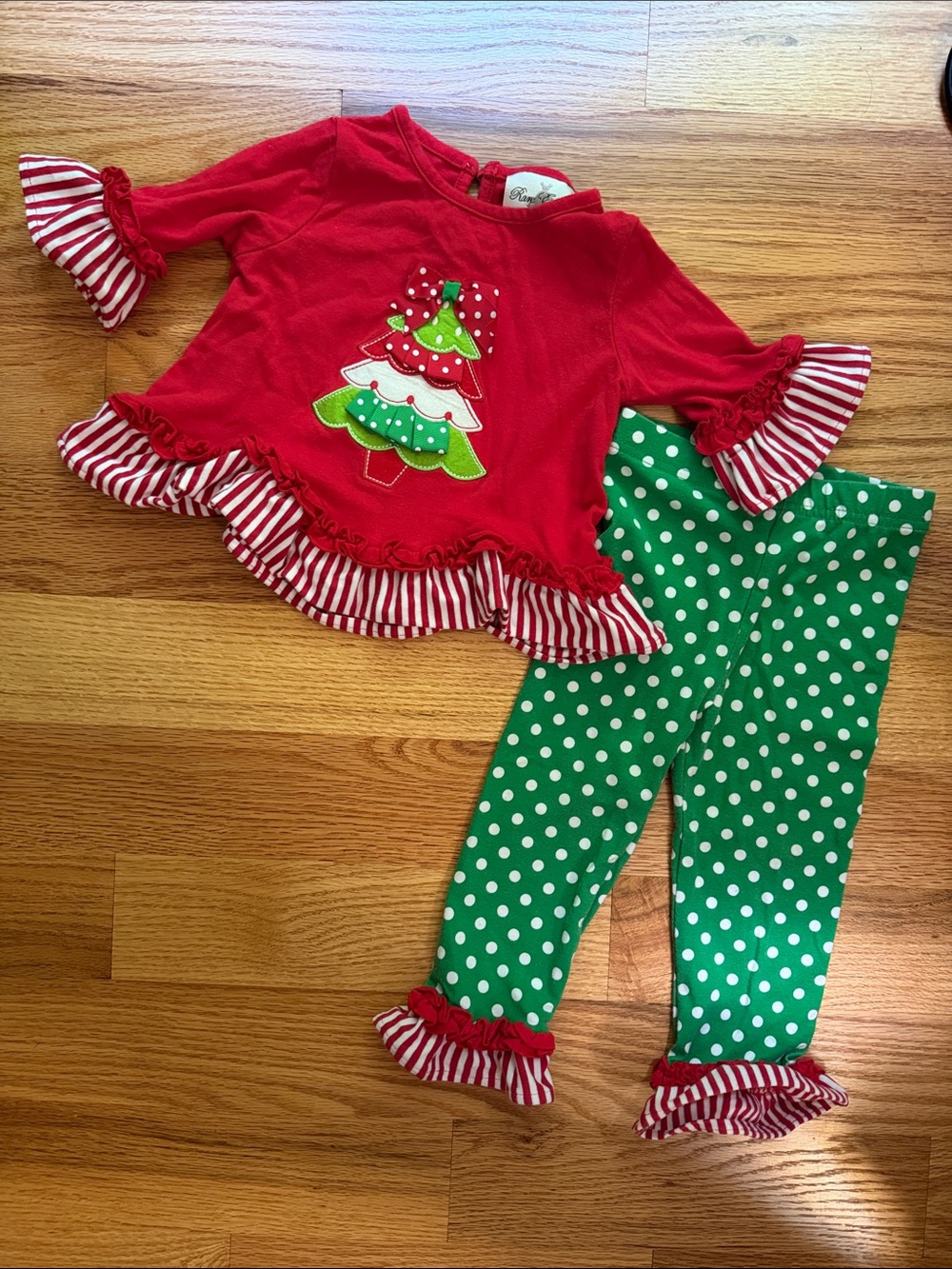 Rare Editions Red Top & Green Polka Dot Leggings Holiday Outfit